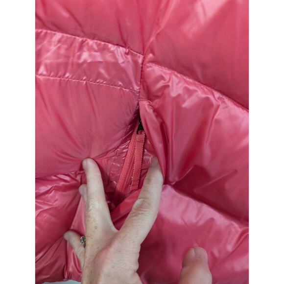 Athleta Lofty Sz L Coral/pink Nylon Goose Down Zip Packable Puffer Coat Jacket - Picture 4 of 11